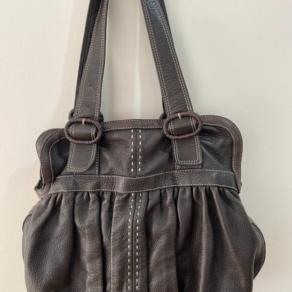 Cole Haan Chocolate Brown Hobo Style Large Pebbled Leather Handbag Purse - Picture 2 of 5